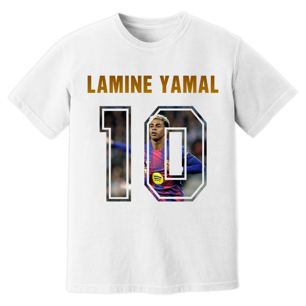 Lamine Yamal Barcelona Name And Number T-Shirt (White)_0