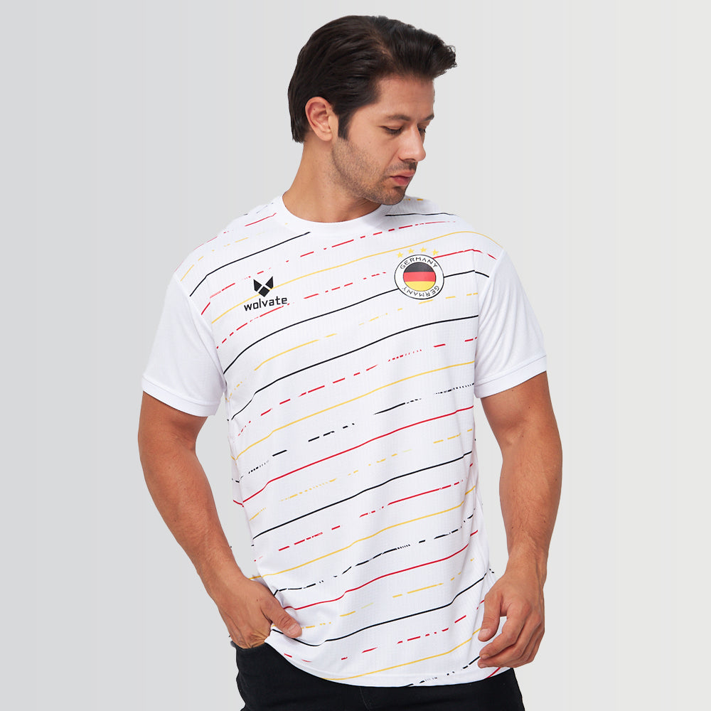 Germany Legacy Football Jersey Striped (Wolvate) kids Kids Short Sleeve_0