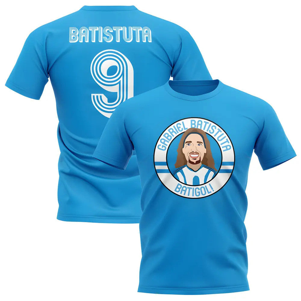 Gabriel Batistuta Argentina Illustration T-Shirt (Sky)_1