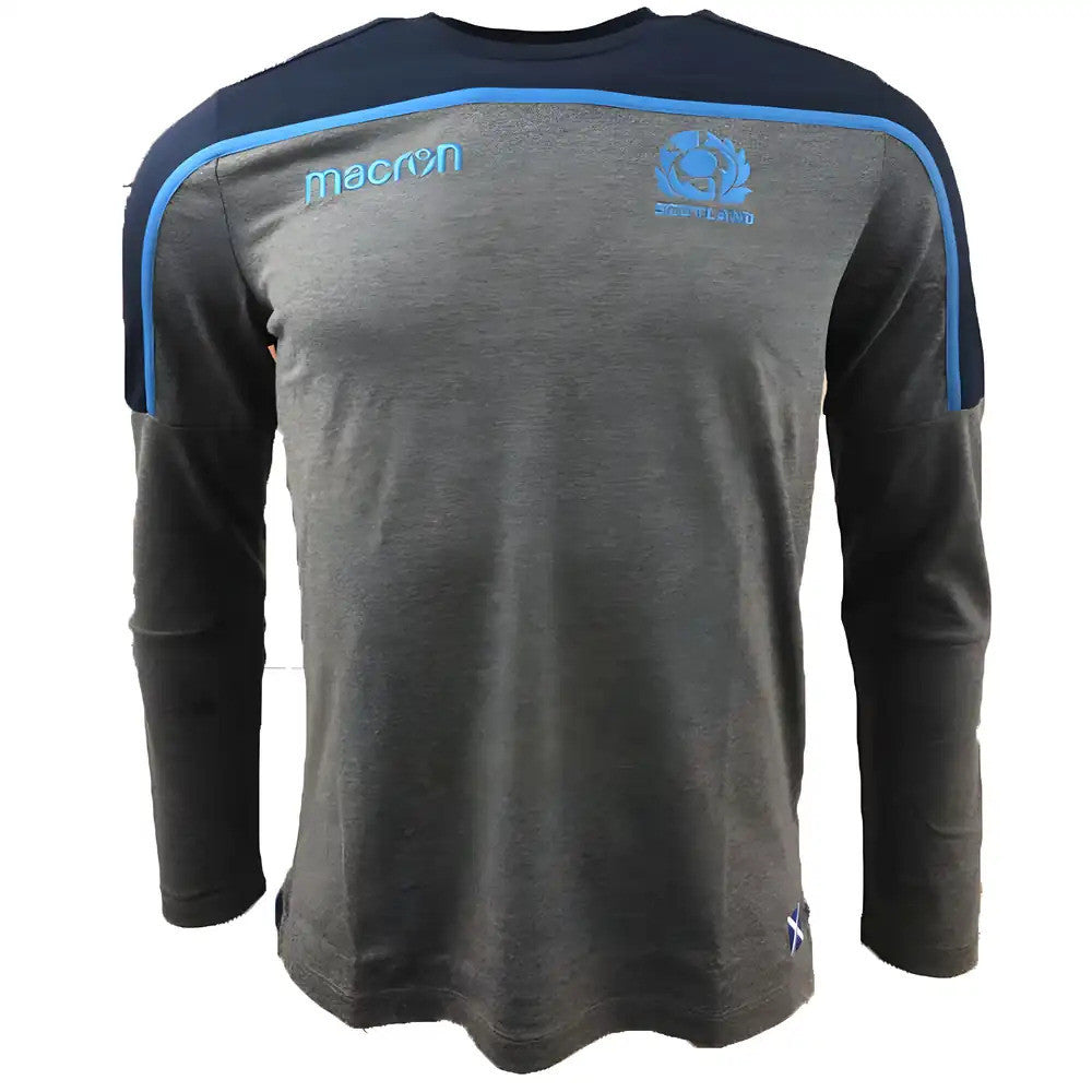 2018-2019 Scotland Macron Rugby Long Sleeve Travel Polycotton T-Shirt (Charcoal)_0