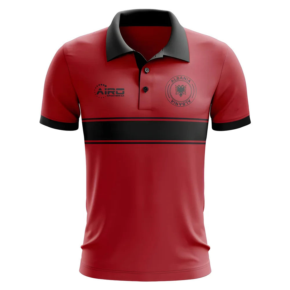 Albania Concept Stripe Polo Shirt (Red) - Kids_0