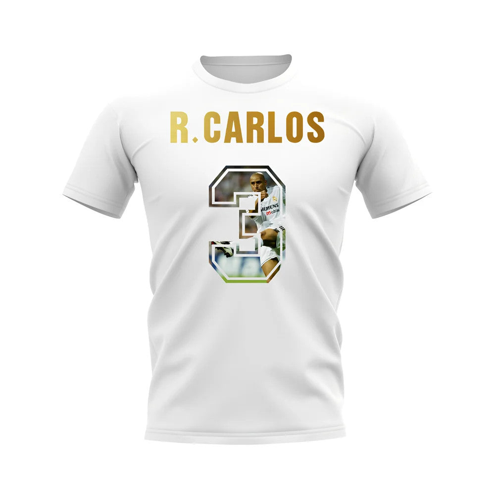 Roberto Carlos Name And Number Real Madrid T-Shirt (White)_0