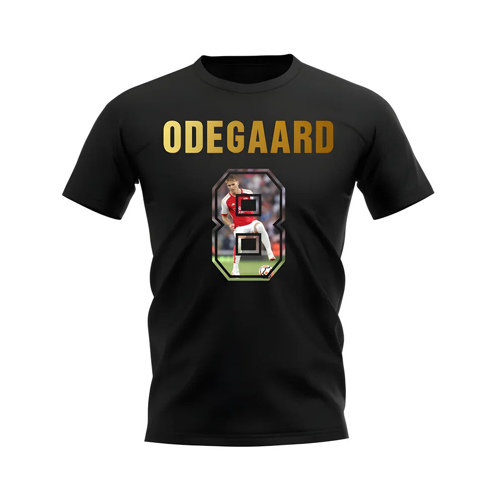 Martin Odegaard Name And Number Arsenal T-Shirt (Black)_1