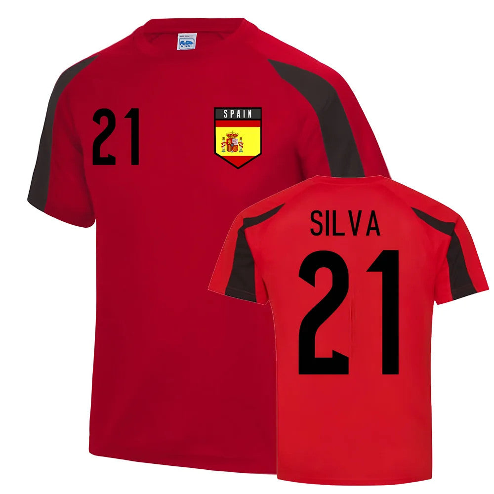 David Silva Spain Sports Training Jersey (Red-Black)_1