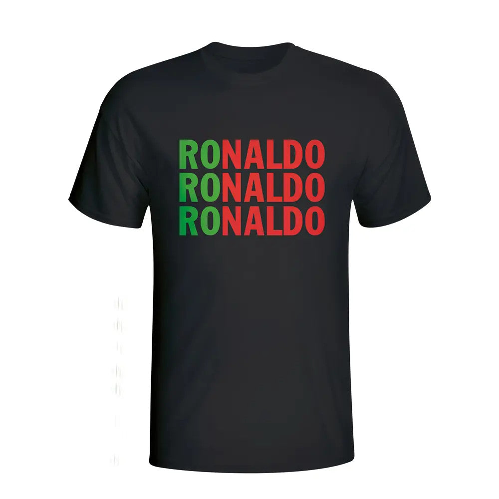 Cristiano Ronaldo Portugal Player Flag T-shirt (black) - Kids_1