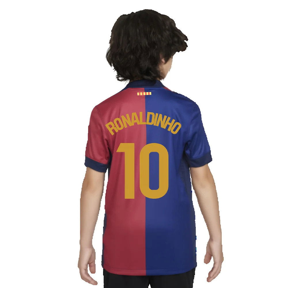 2024-2025 Barcelona Home Shirt (Sponsorless) - Kids (Ronaldinho 10)_2