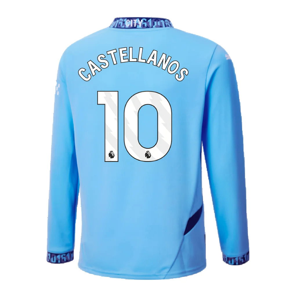 2024-2025 Man City Home Long Sleeve Shirt (Kids) (Castellanos 10)_2