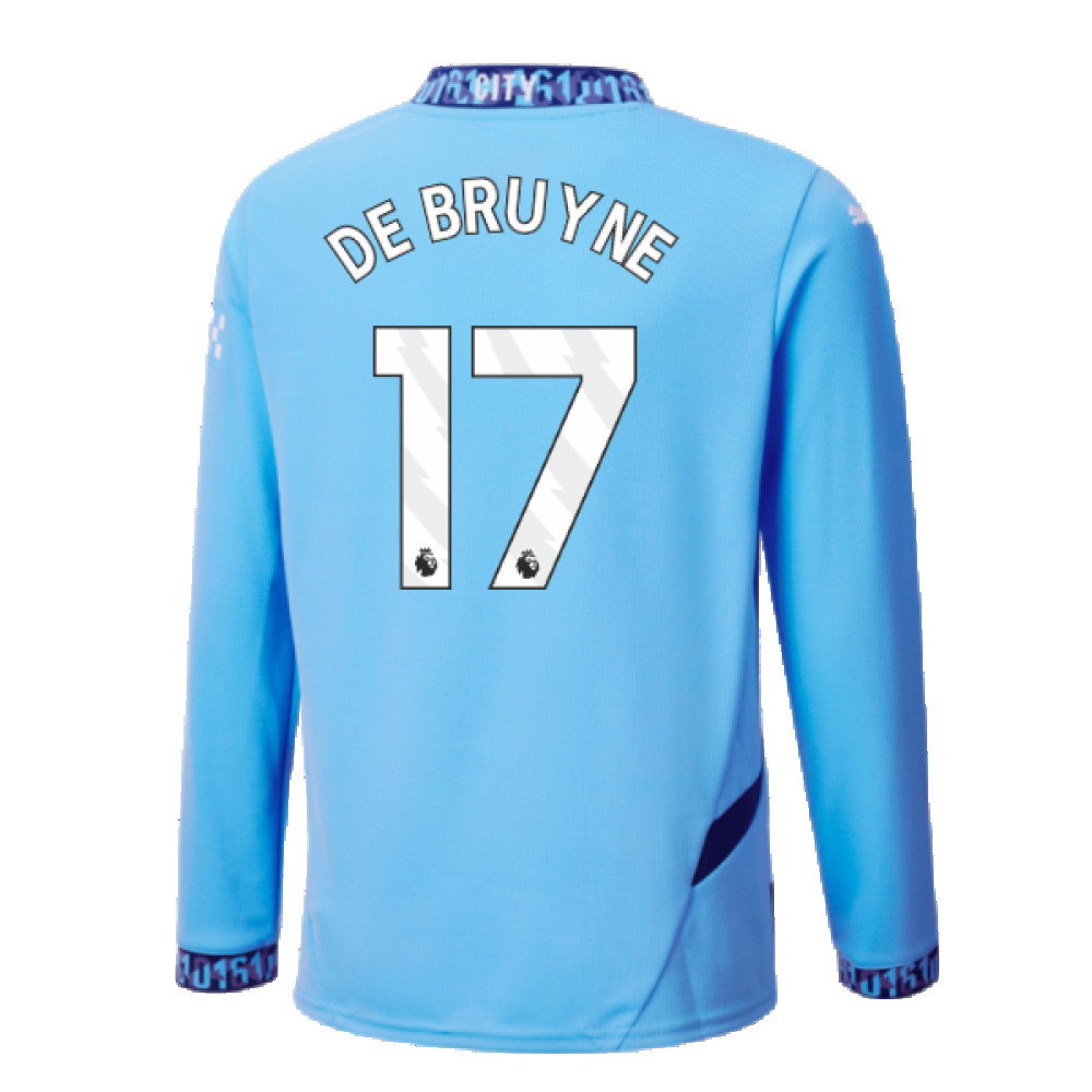 2024-2025 Man City Home Long Sleeve Shirt (Kids) (De Bruyne 17)_2