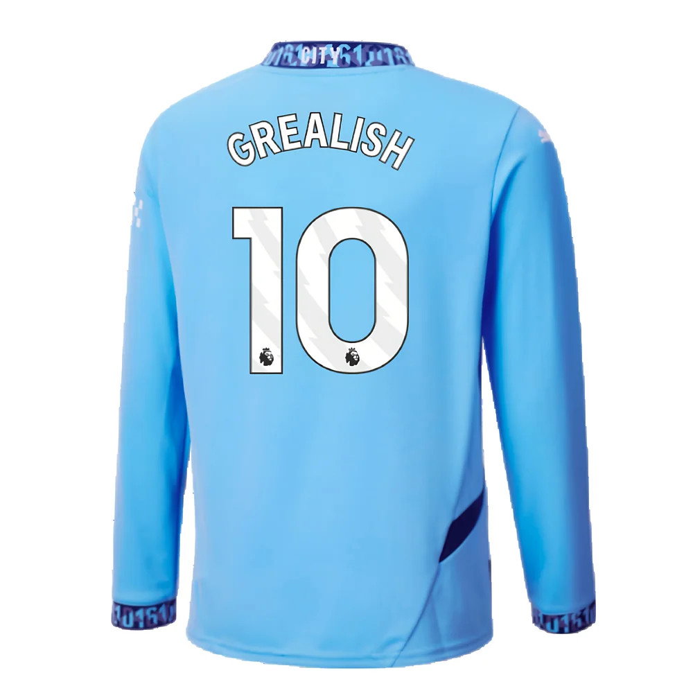 2024-2025 Man City Home Long Sleeve Shirt (Kids) (Grealish 10)_2
