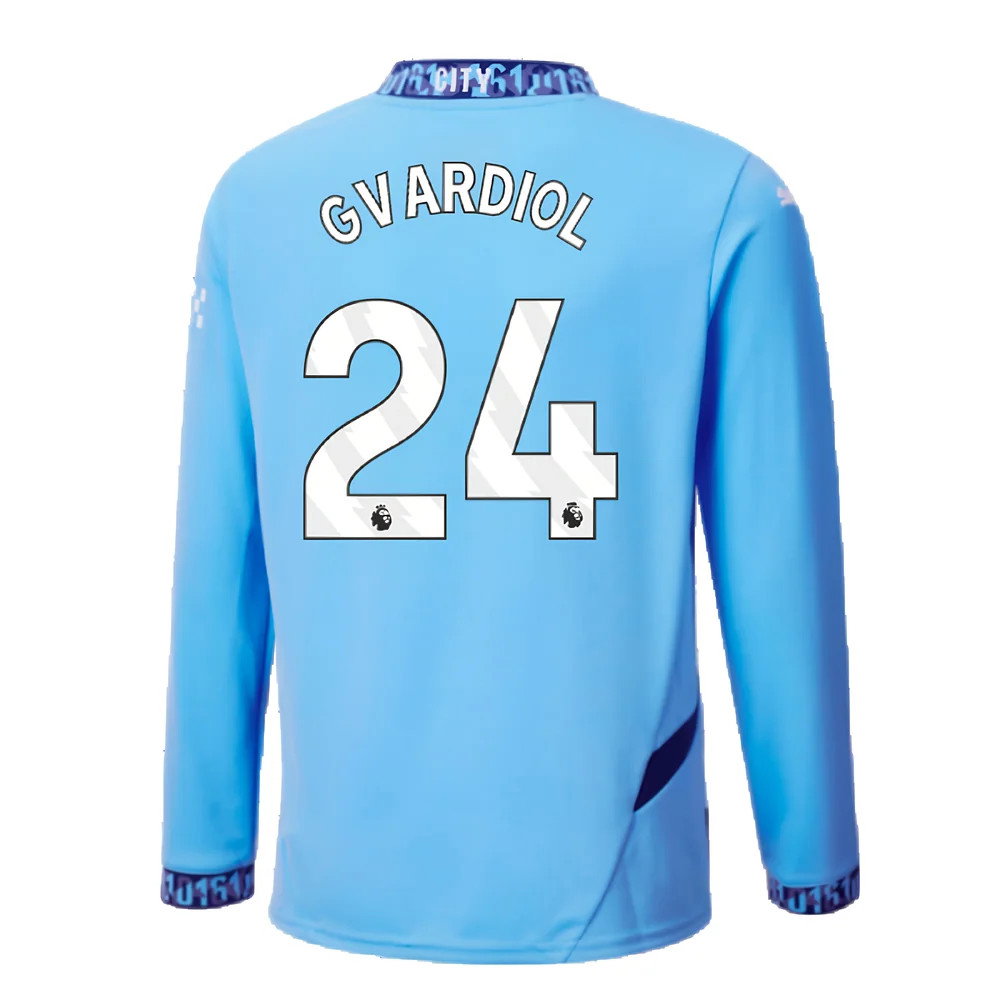 2024-2025 Man City Home Long Sleeve Shirt (Kids) (Gvardiol 24)_2