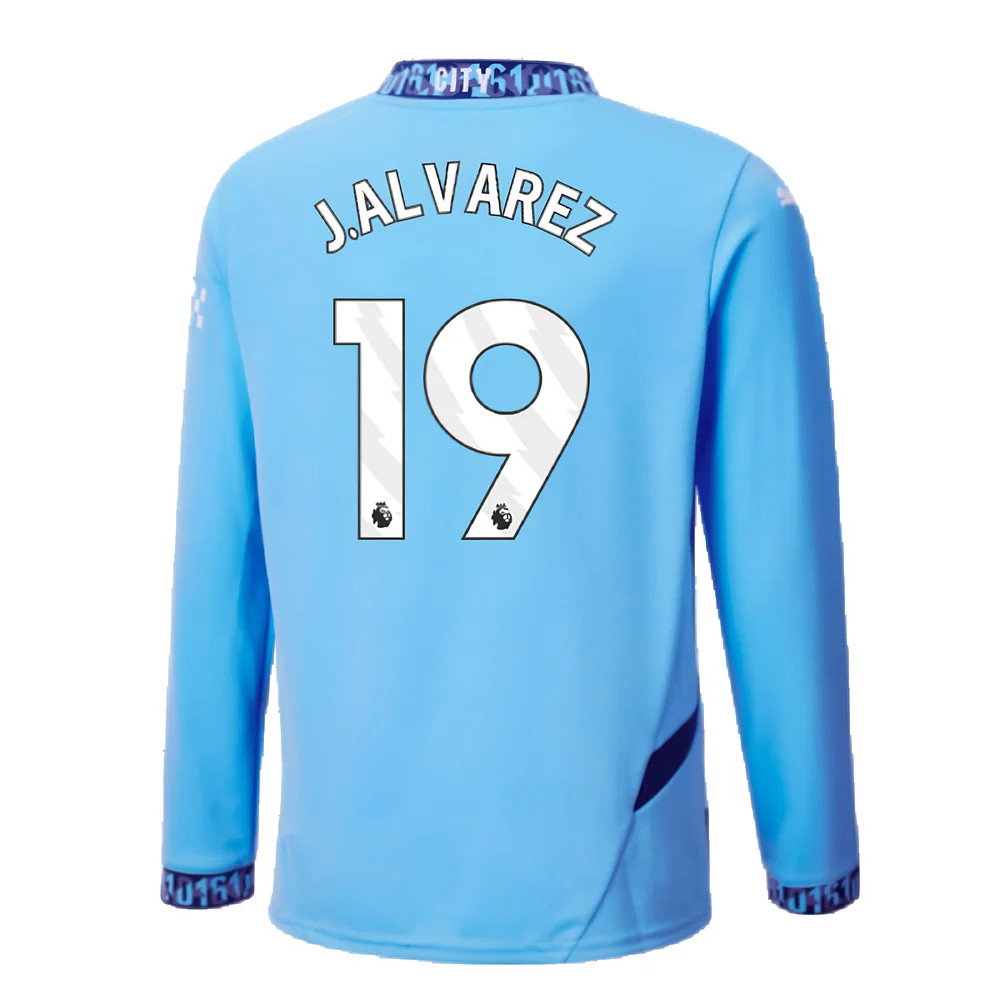 2024-2025 Man City Home Long Sleeve Shirt (Kids) (J.Alvarez 19)_2