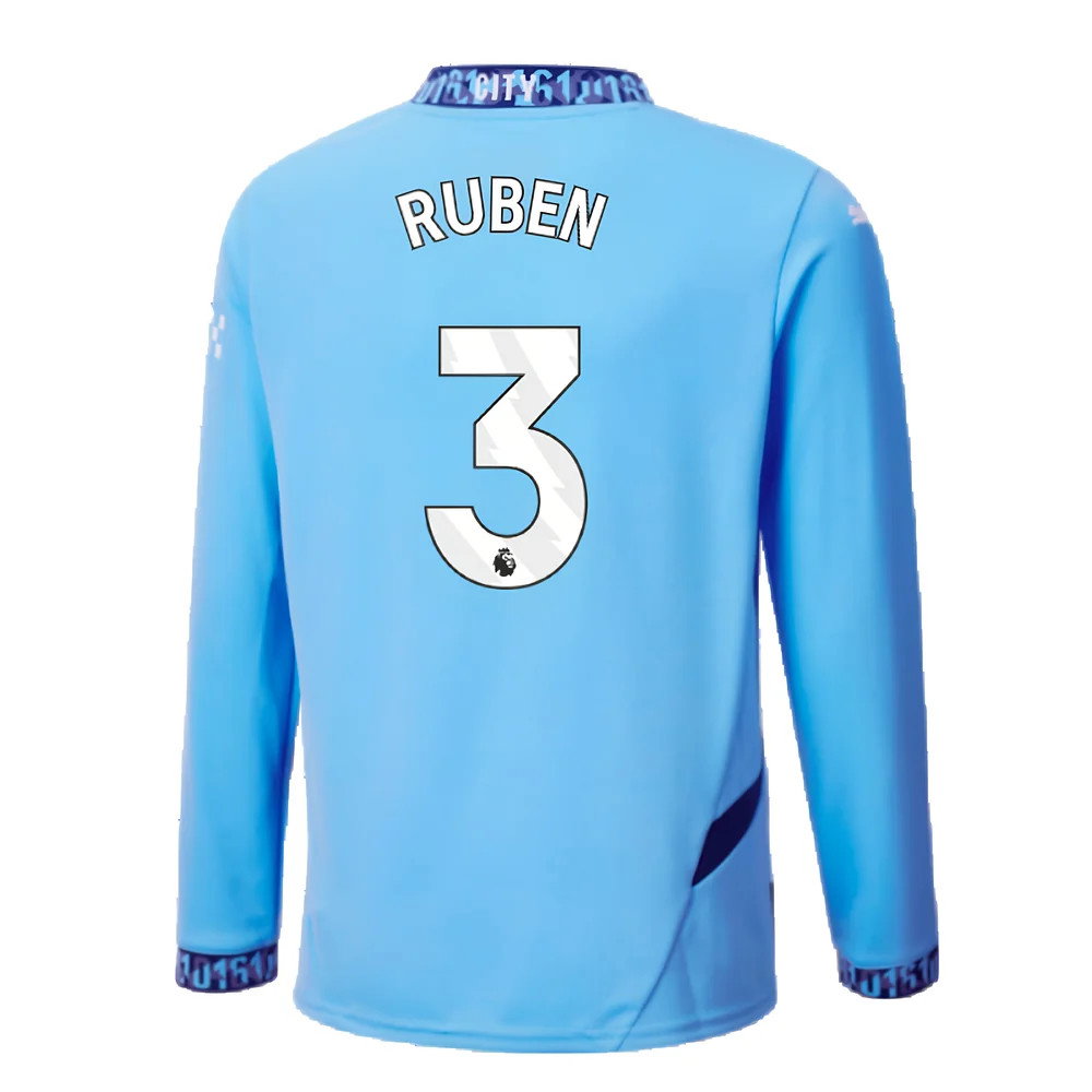 2024-2025 Man City Home Long Sleeve Shirt (Kids) (Ruben 3)_2