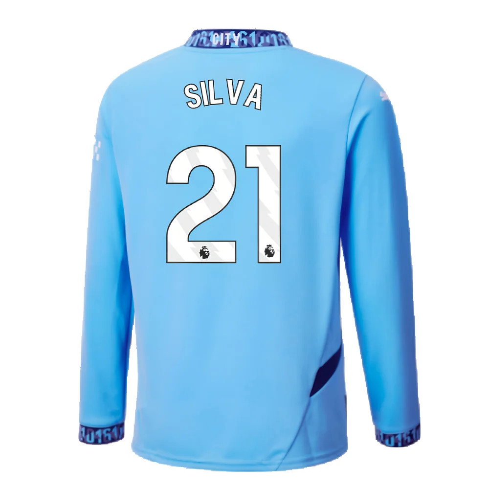 2024-2025 Man City Home Long Sleeve Shirt (Kids) (Silva 21)_2