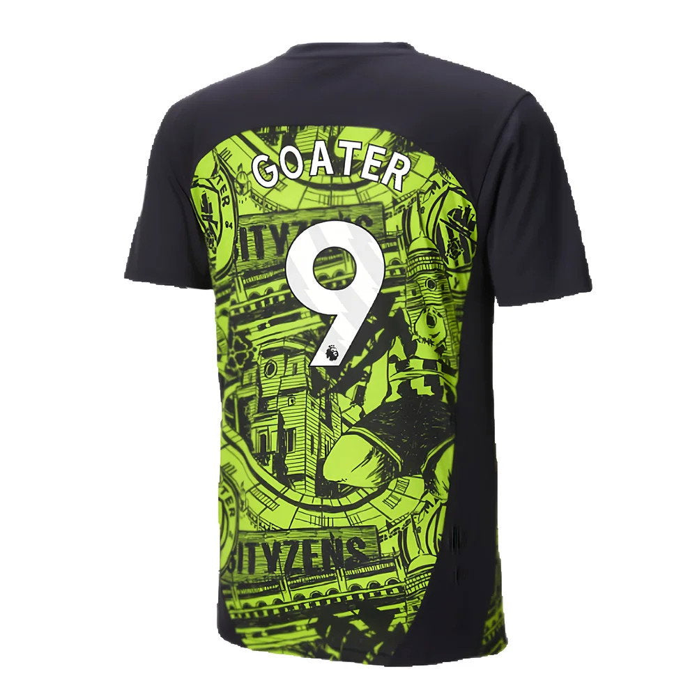 2024-2025 Man City Pre-Match Shirt (Yellow Glow) (Goater 9)_2