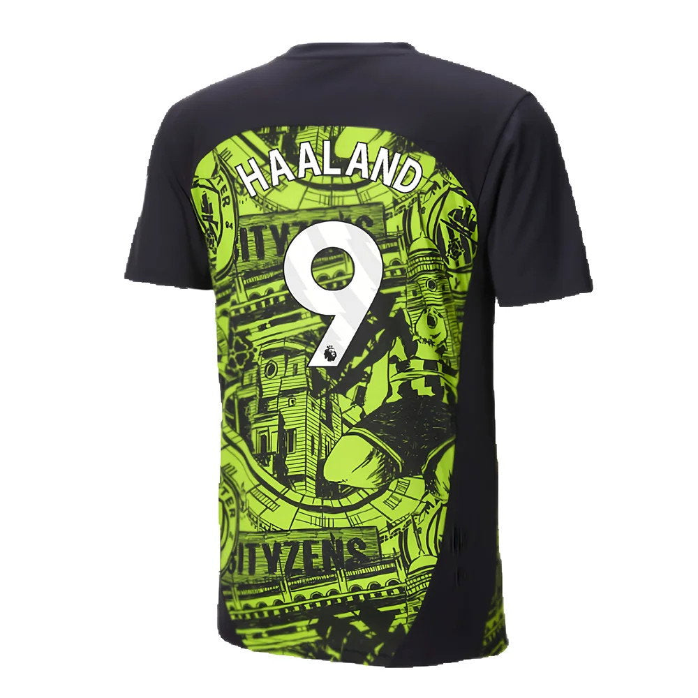 2024-2025 Man City Pre-Match Shirt (Yellow Glow) (Haaland 9)_2