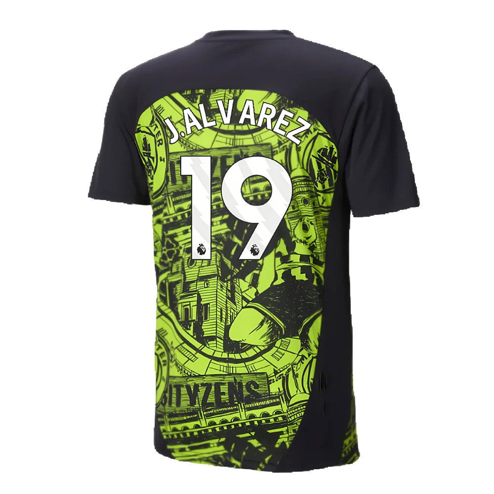 2024-2025 Man City Pre-Match Shirt (Yellow Glow) (J.Alvarez 19)_2