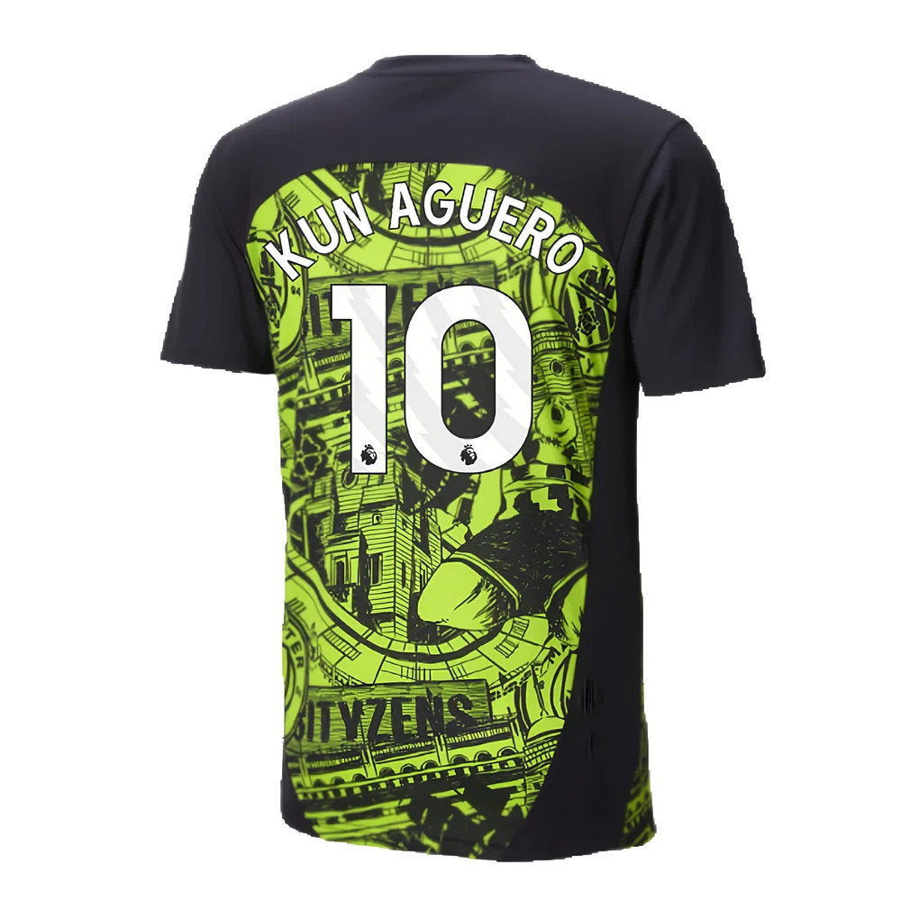2024-2025 Man City Pre-Match Shirt (Yellow Glow) (Kun Aguero 10)_2