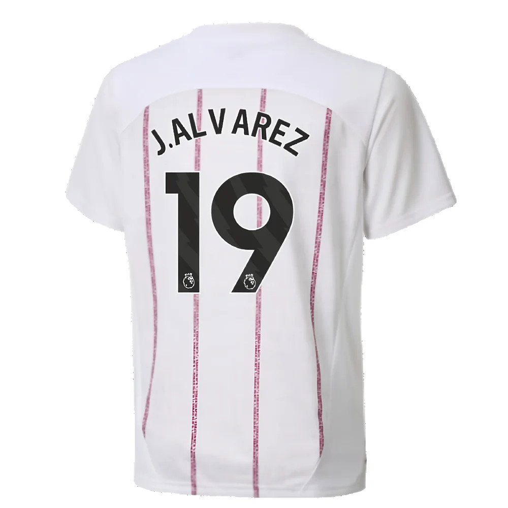 2024-2025 Man City Prematch SS Jersey (White) - Kids (J.Alvarez 19)_2