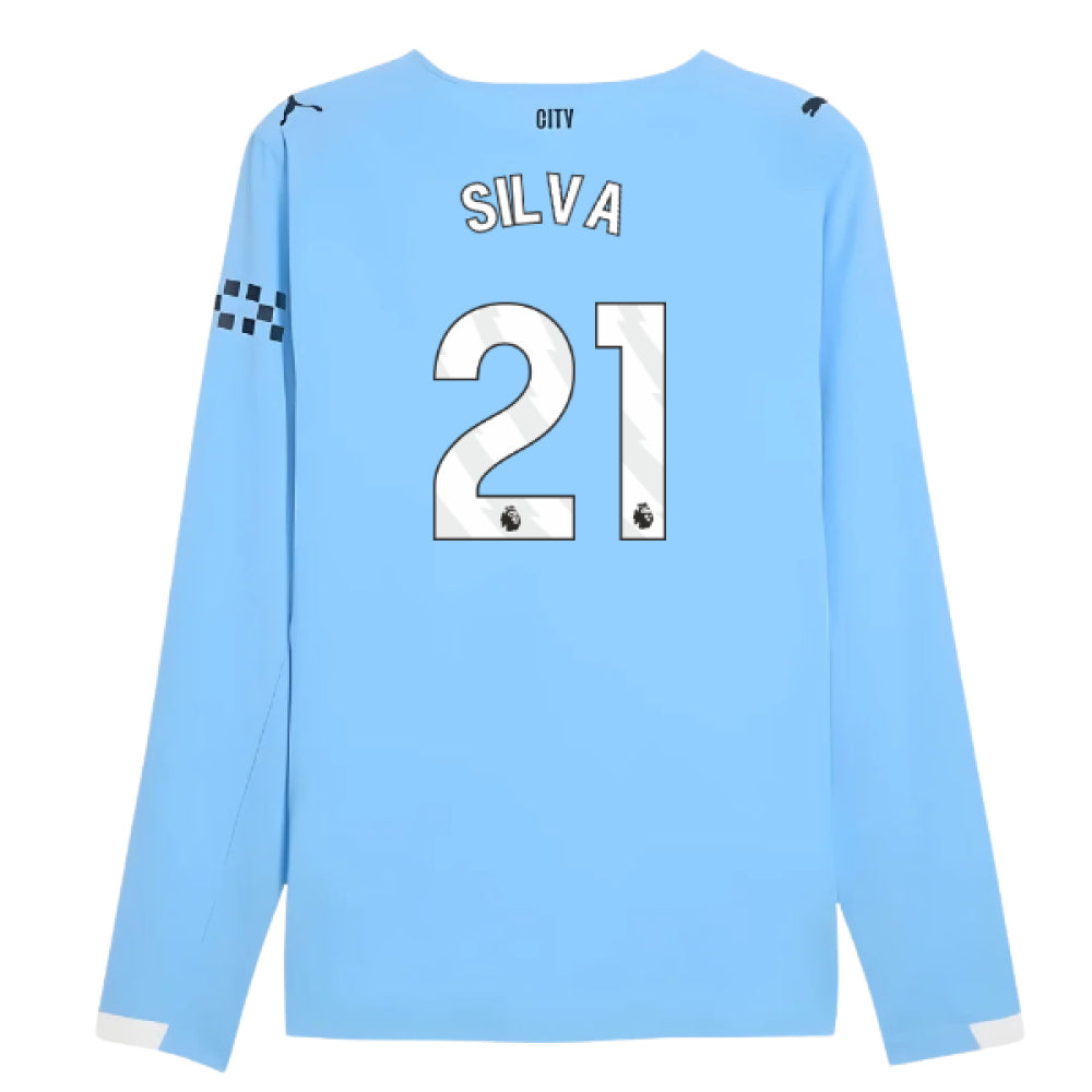 2025-2026 Man City Authentic Long Sleeve Home Shirt (Silva 21)_0
