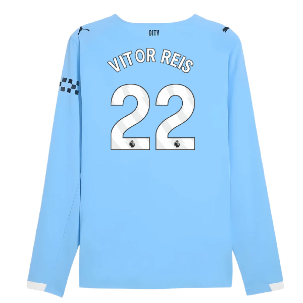 2025-2026 Man City Authentic Long Sleeve Home Shirt (Vitor Reis 22)_0