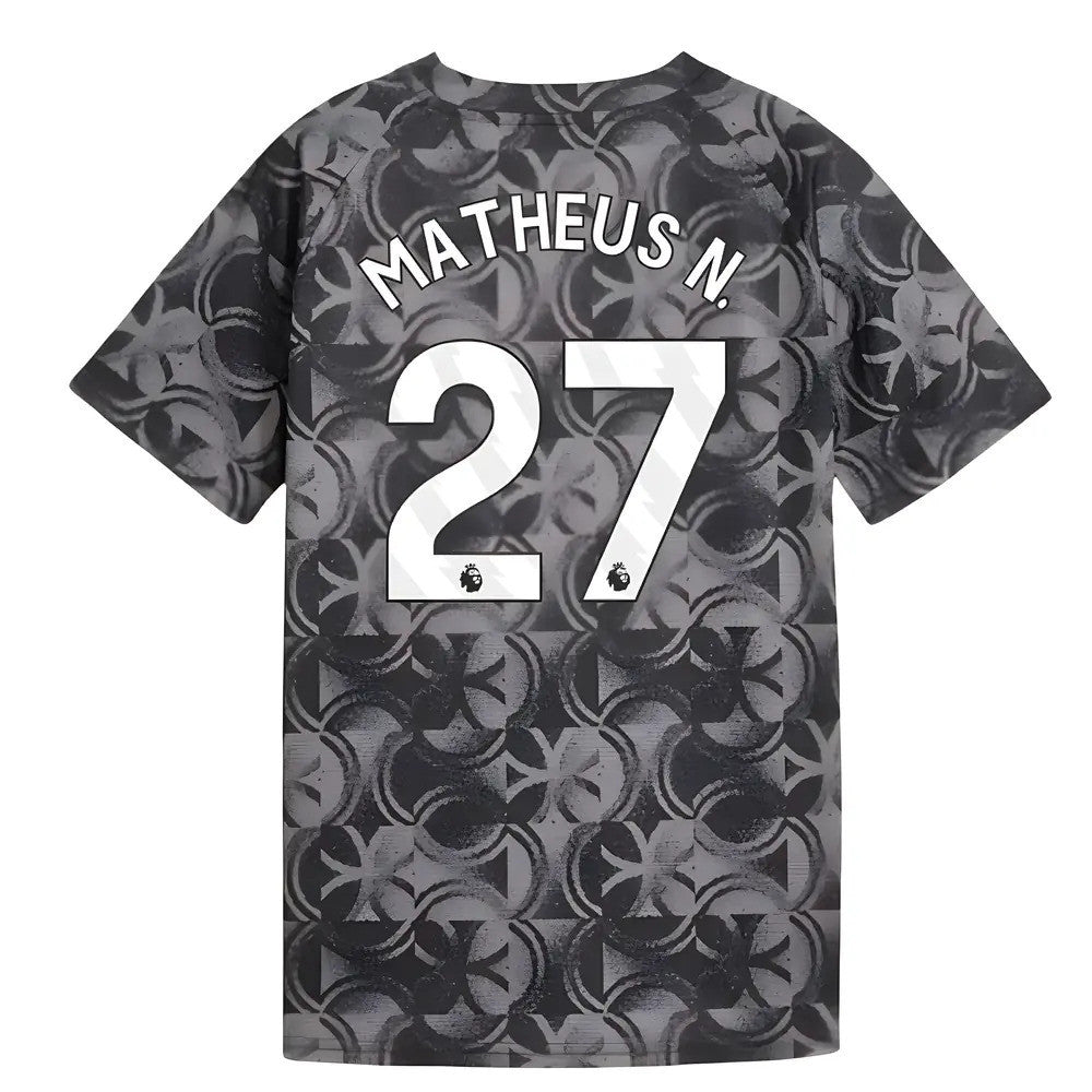 2025-2026 Man City Warm Up Jersey (Black) - Kids (Matheus N. 27)_0