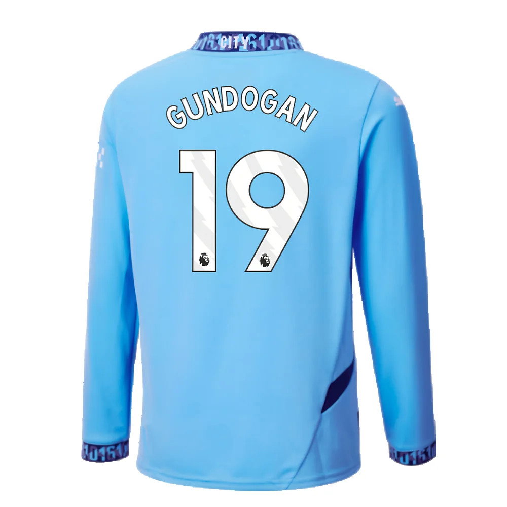 2024-2025 Man City Home Long Sleeve Shirt (Kids) (Gundogan 19)_2