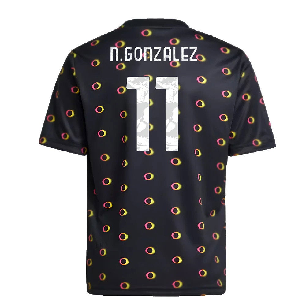 2024-2025 Juventus Pre-Match Shirt (Black) - Kids (N.Gonzalez 11)_2