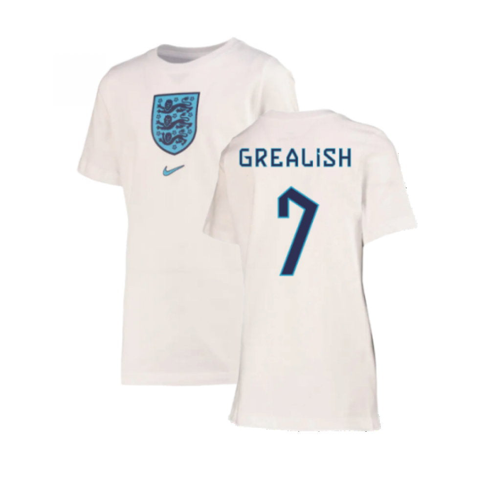 2022-2023 England Crest Tee (White) - Kids (Grealish 7)_0