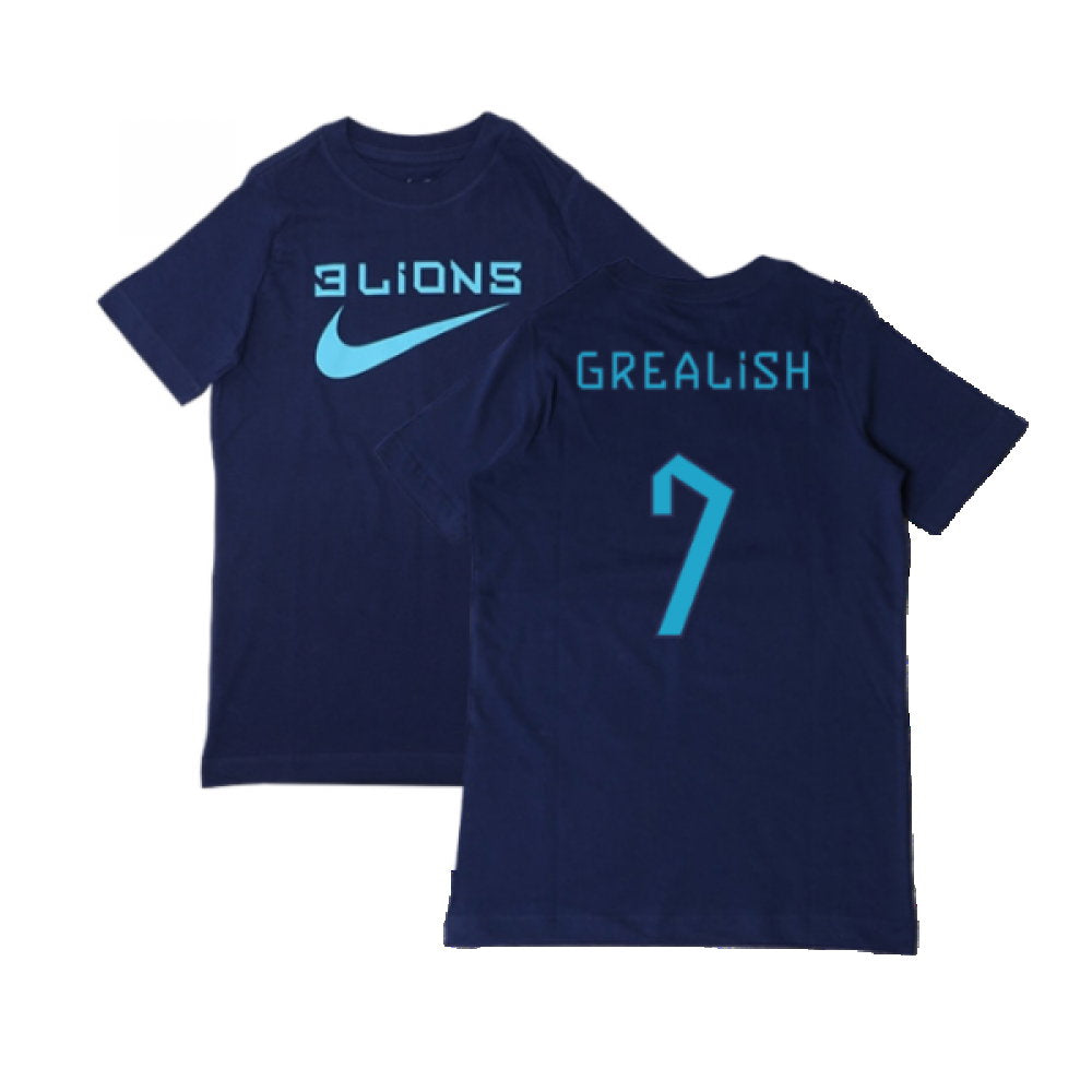 2022-2023 England Three Lions Tee (Navy) - Kids (Grealish 7)_0
