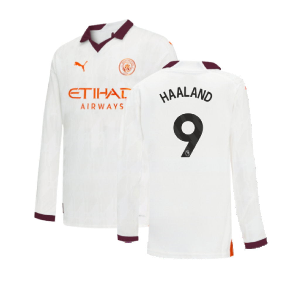 2023-2024 Man City Long Sleeve Away Shirt (Kids) (HAALAND 9)_0