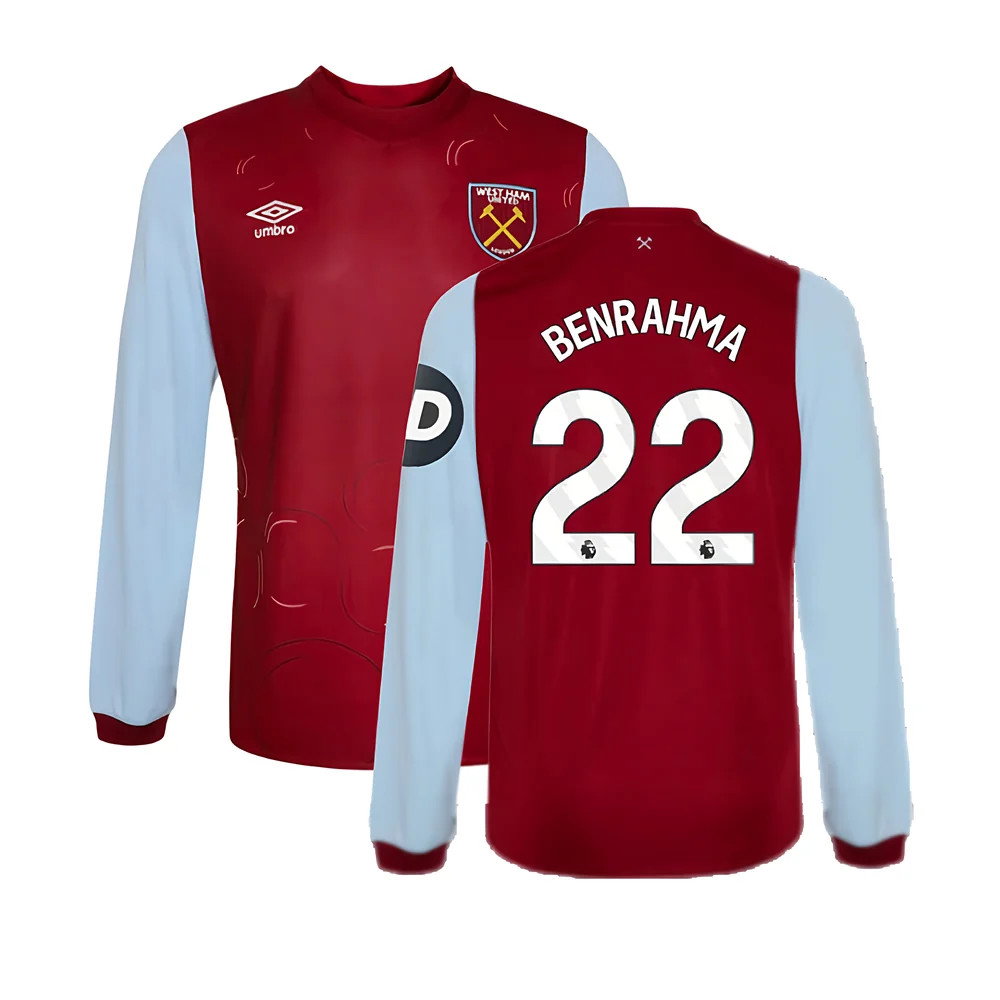 2023-2024 West Ham Long Sleeve Home Shirt (Kids) (BENRAHMA 22)_0