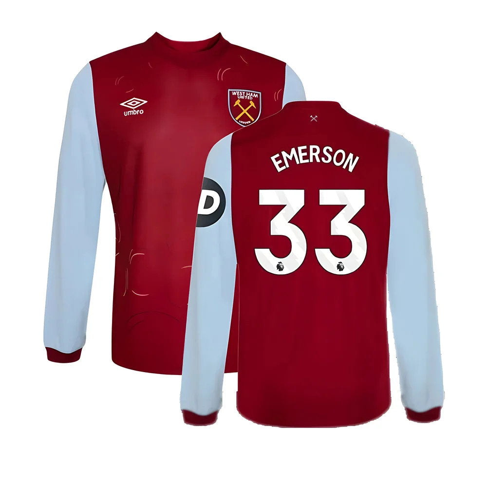 2023-2024 West Ham Long Sleeve Home Shirt (Kids) (EMERSON 33)_0
