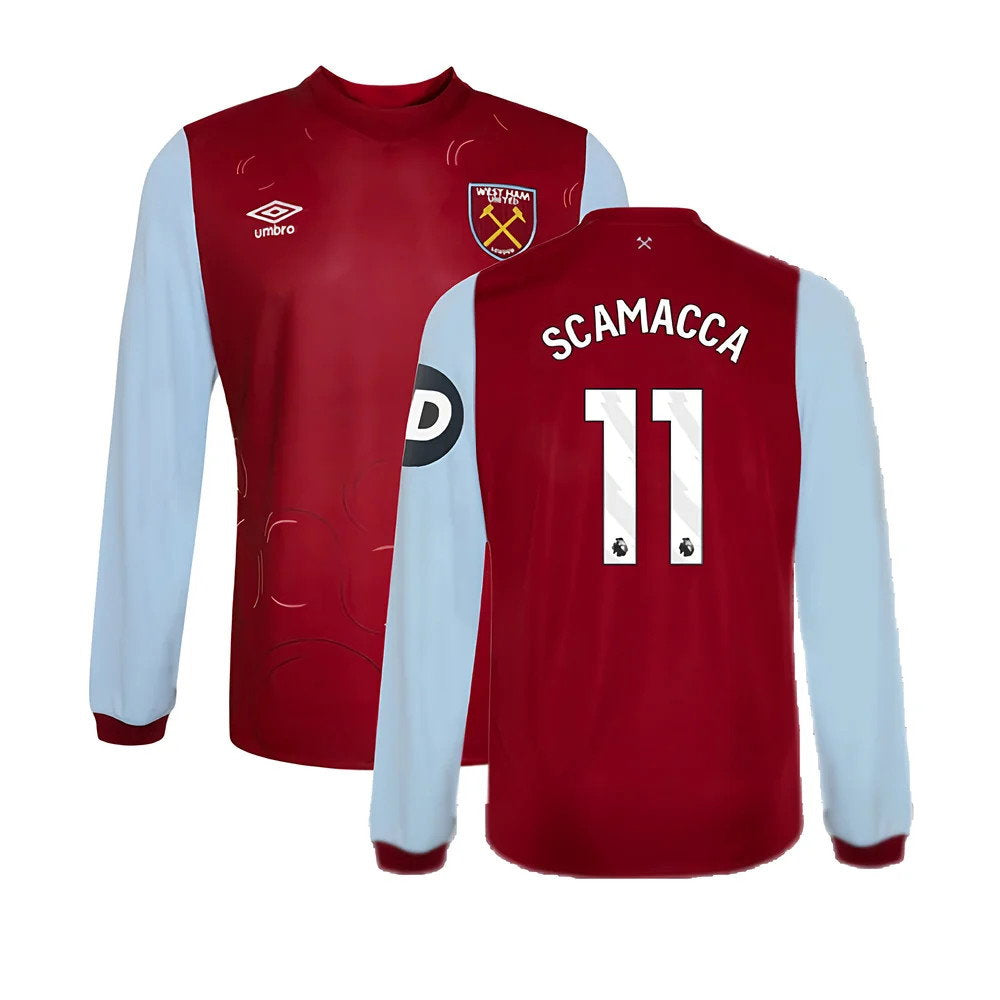 2023-2024 West Ham Long Sleeve Home Shirt (Kids) (SCAMACCA 11)_0