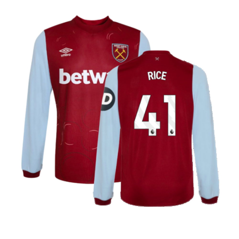 2023-2024 West Ham Long Sleeve Home Shirt (RICE 41)_0