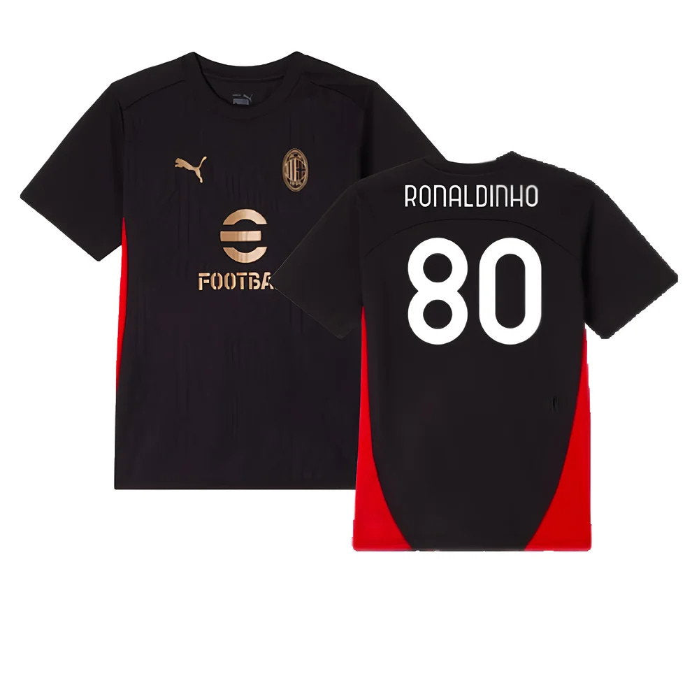 2024-2025 AC Milan Training Shirt (Black) - Kids (Ronaldinho 80)_0