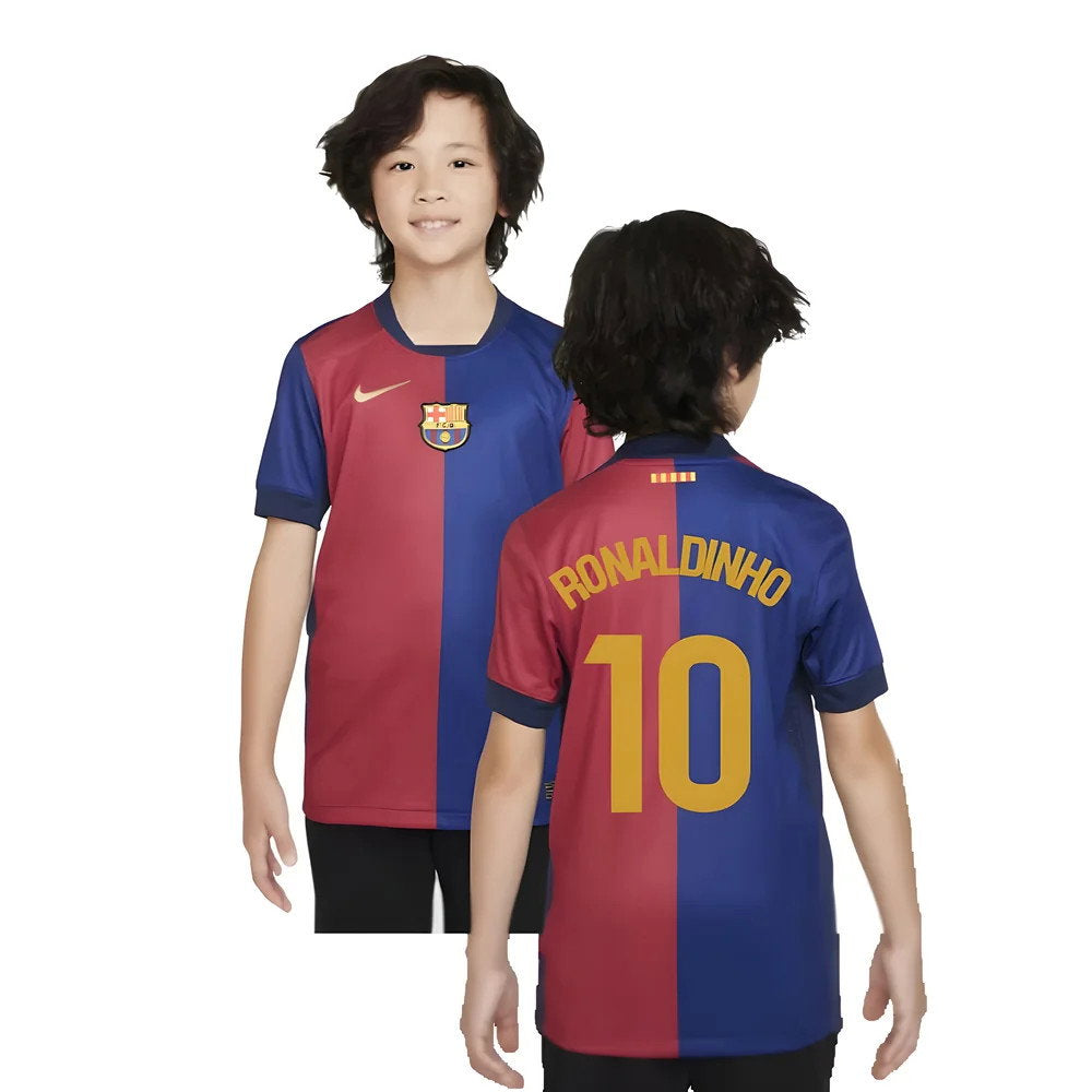 2024-2025 Barcelona Home Shirt (Sponsorless) - Kids (Ronaldinho 10)_0