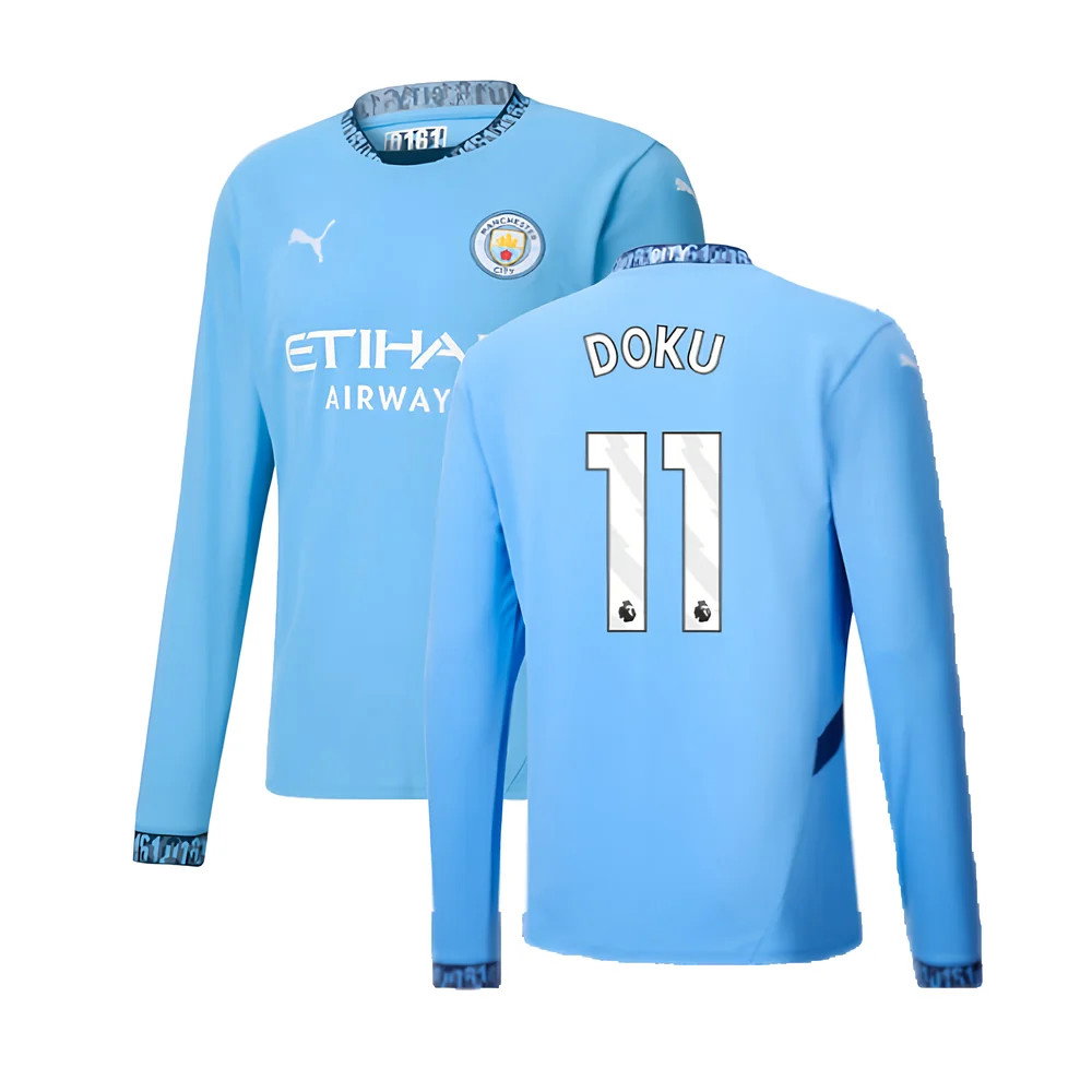 2024-2025 Man City Home Long Sleeve Shirt (Doku 11)_0