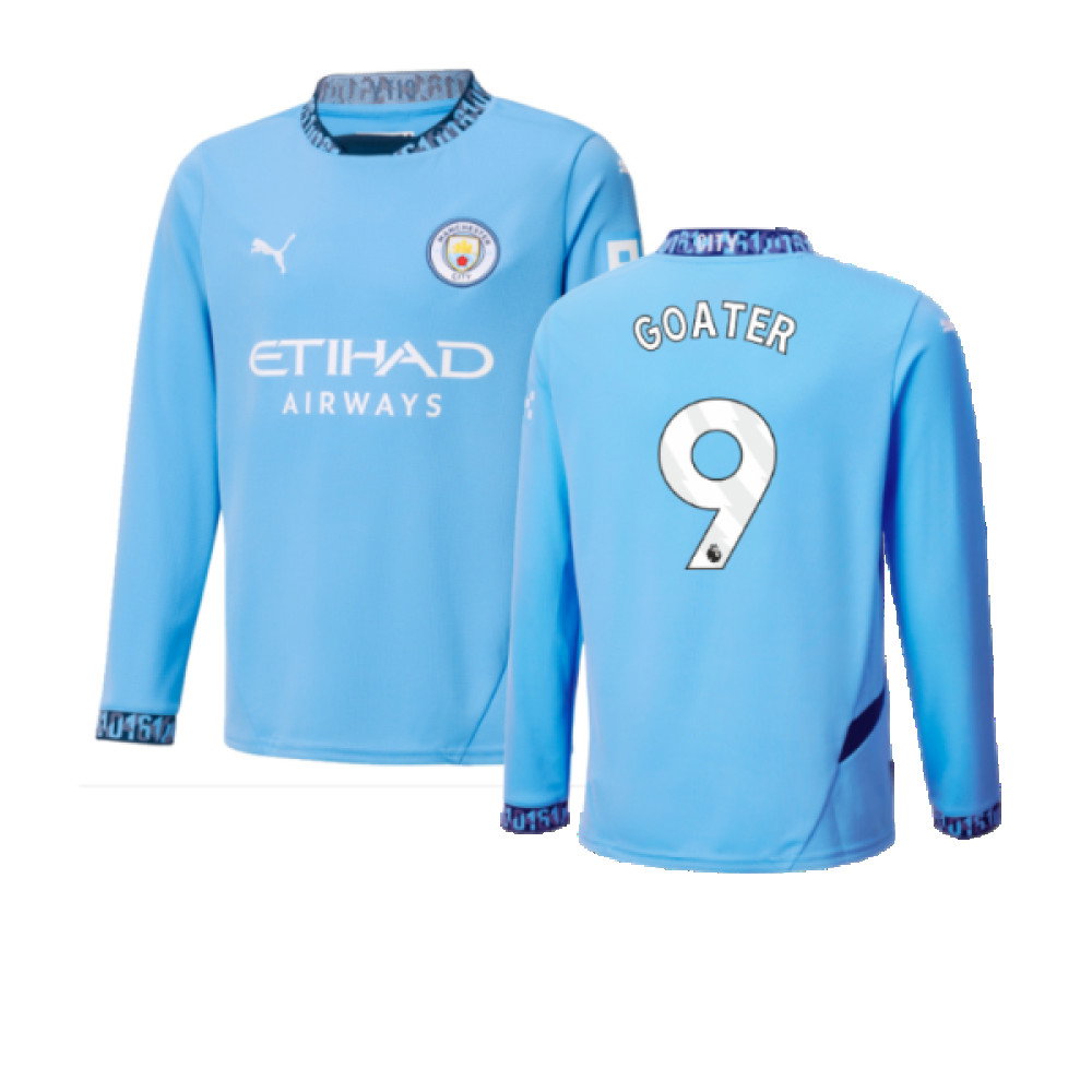 2024-2025 Man City Home Long Sleeve Shirt (Kids) (Goater 9)_0