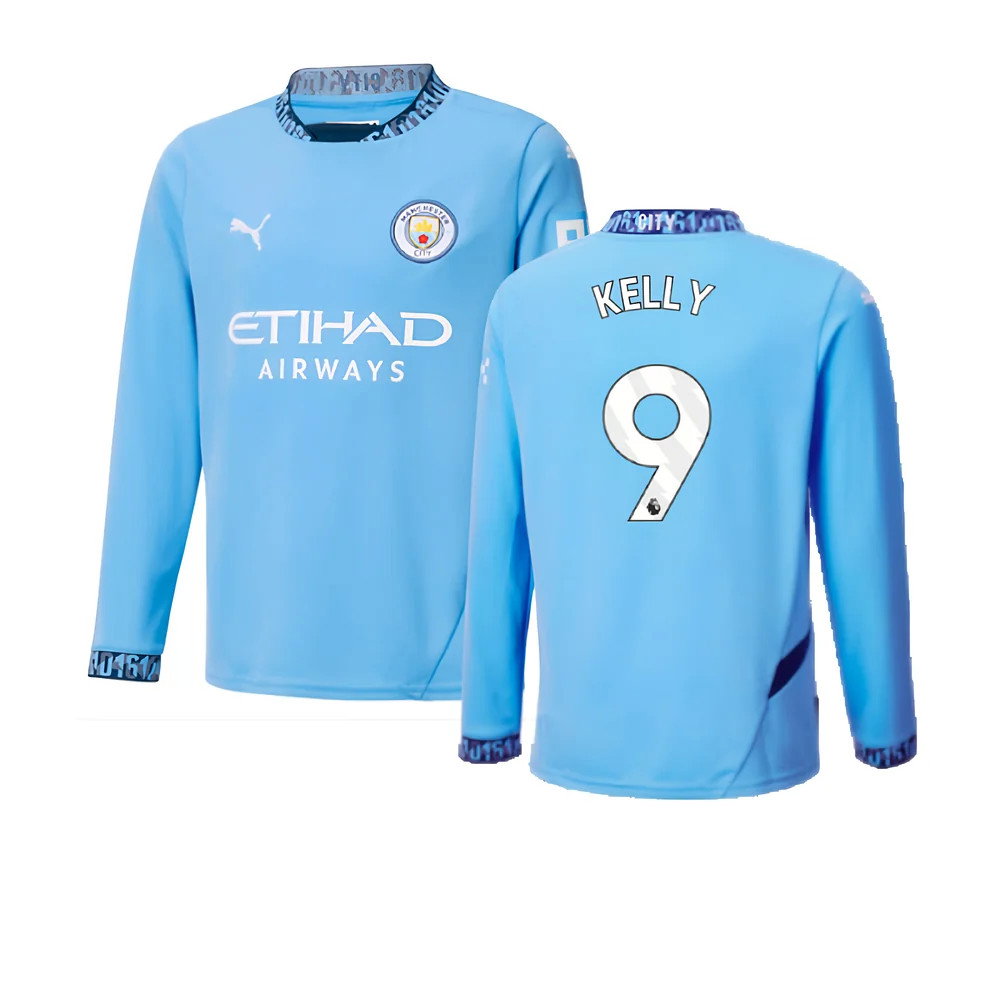 2024-2025 Man City Home Long Sleeve Shirt (Kids) (Kelly 9)_0