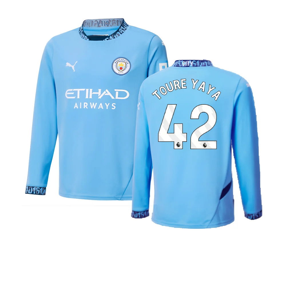 2024-2025 Man City Home Long Sleeve Shirt (Kids) (Toure Yaya 42)_0