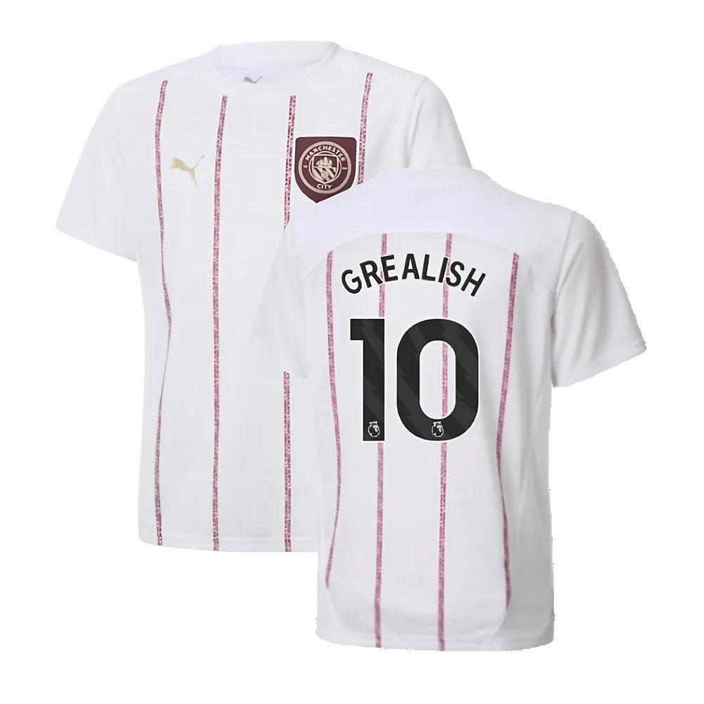2024-2025 Man City Prematch SS Jersey (White) - Kids (Grealish 10)_0