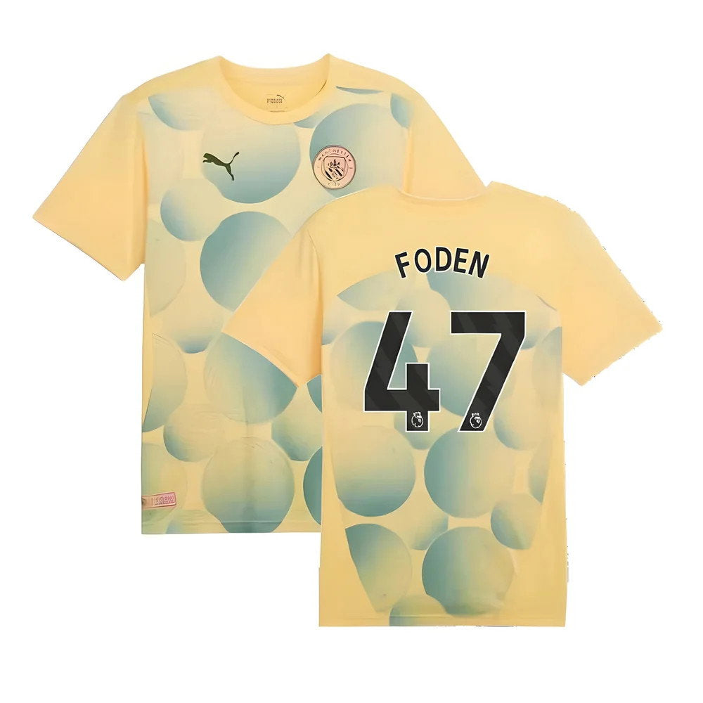 2024-2025 Man City Prematch SS Shirt (Flaxen) - Kids (Foden 47)_0