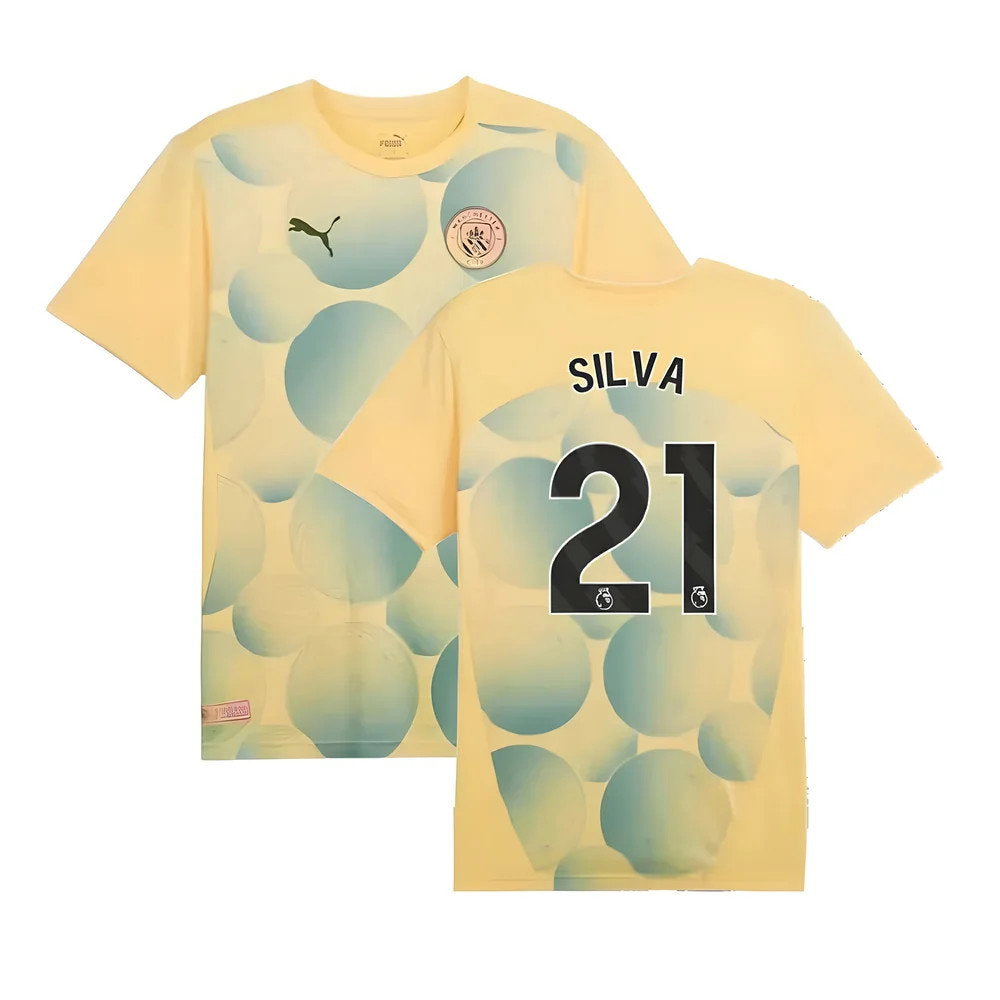 2024-2025 Man City Prematch SS Shirt (Flaxen) - Kids (Silva 21)_0