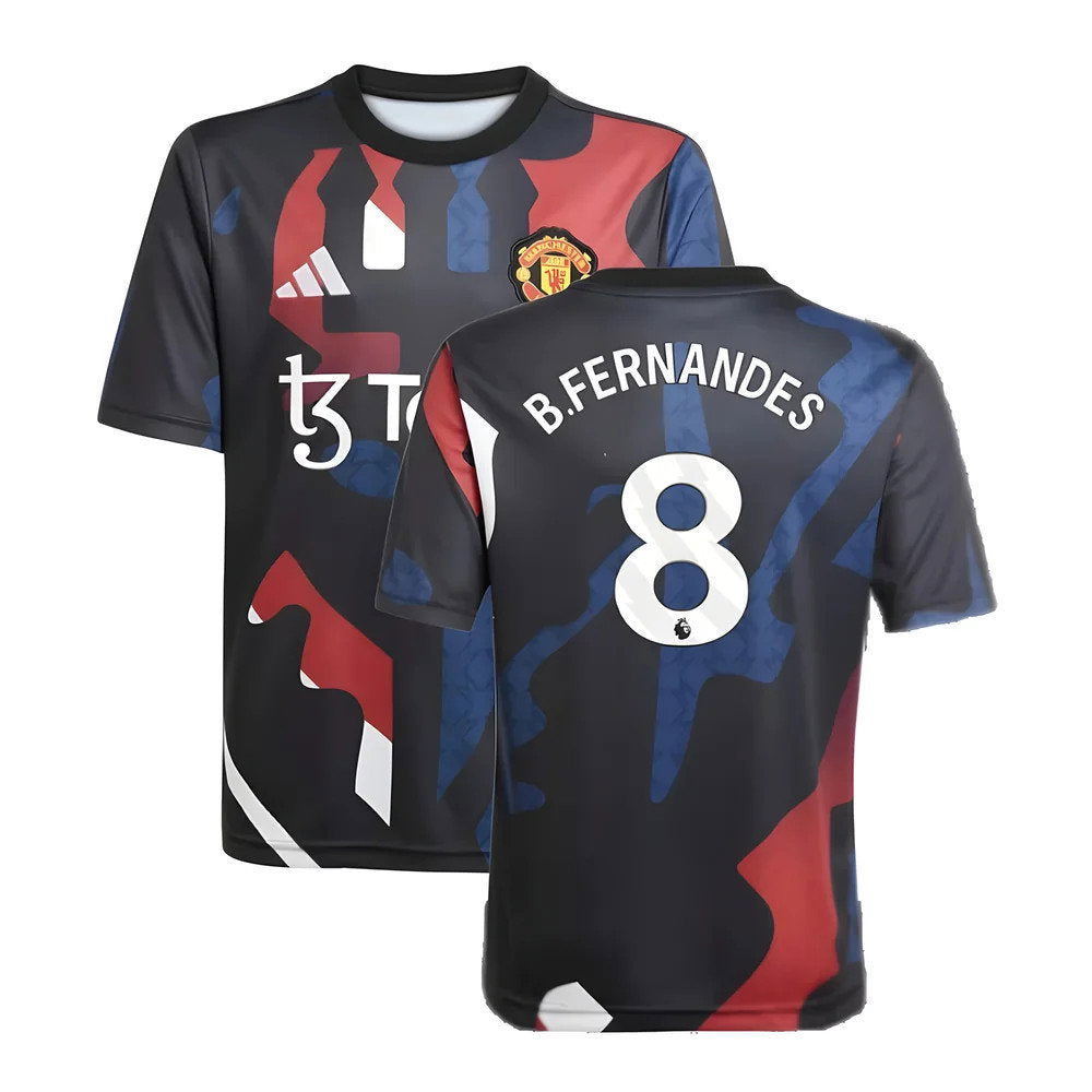 2024-2025 Man Utd Pre-Match Jersey (Black) - Kids (B.Fernandes 8)_0