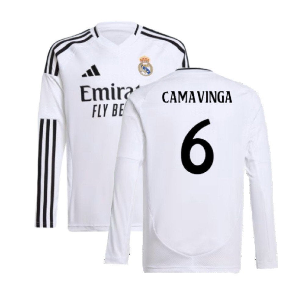 2024-2025 Real Madrid Long Sleeve Home Shirt (Kids) (Camavinga 6)_0