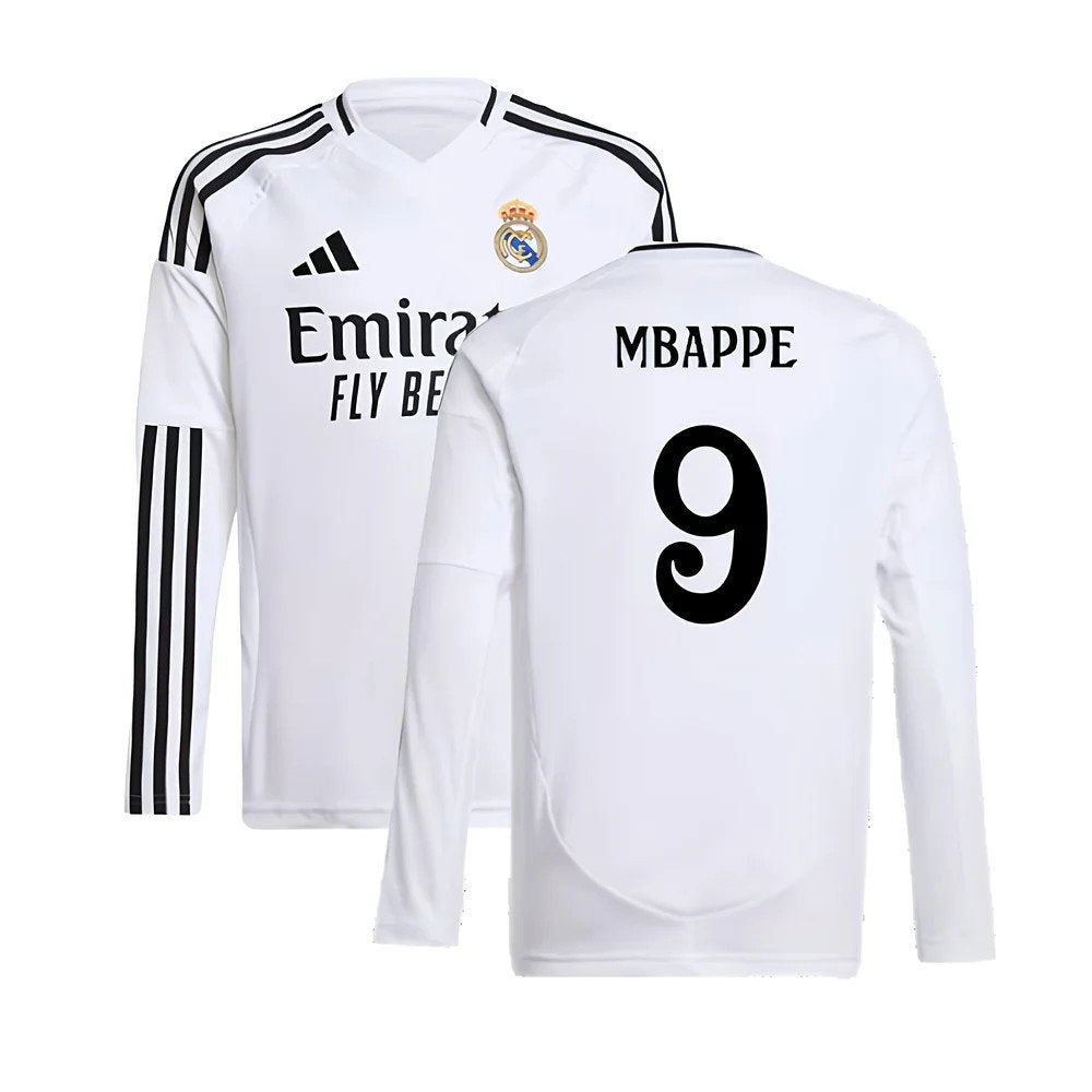 2024-2025 Real Madrid Long Sleeve Home Shirt (Kids) (Mbappe 9)_0