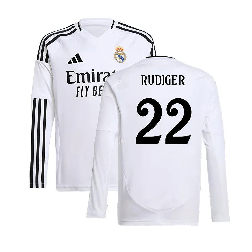 2024-2025 Real Madrid Long Sleeve Home Shirt (Kids) (Rudiger 22)_0