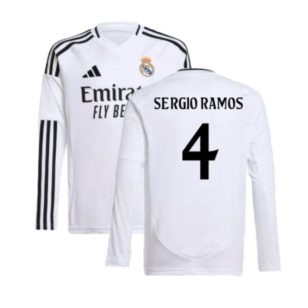 2024-2025 Real Madrid Long Sleeve Home Shirt (Kids) (Sergio Ramos 4)_0