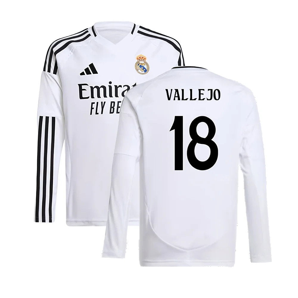 2024-2025 Real Madrid Long Sleeve Home Shirt (Kids) (Vallejo 18)_0