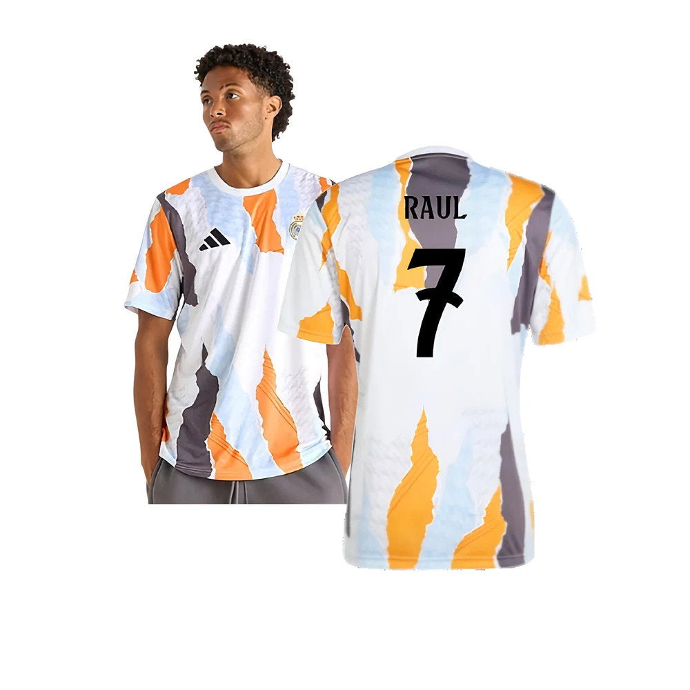 2024-2025 Real Madrid Pre-Match Shirt (White/Crew Orange) (Raul 7)_0